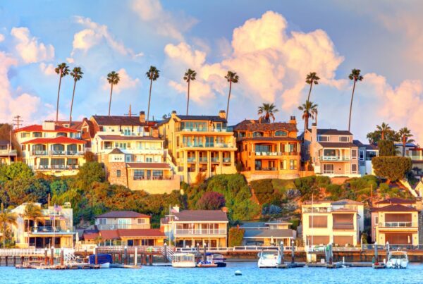 a row of homes on the water in Newport Beach