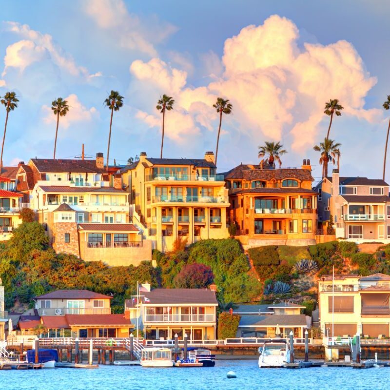 a row of homes on the water in Newport Beach
